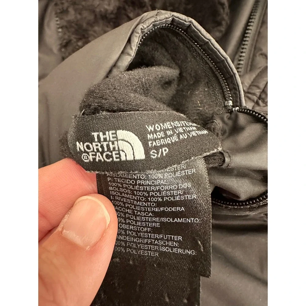 The North Face Mossbud Swirl Reversible Jacket Gray Black Fleece Hooded SmallP